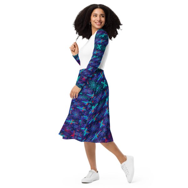All-over print long sleeve midi dress