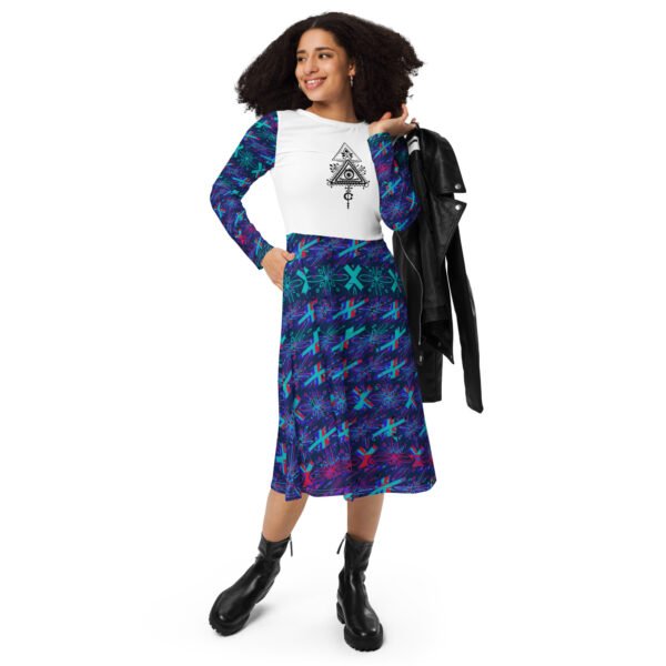 All-over print long sleeve midi dress