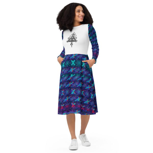 All-over print long sleeve midi dress