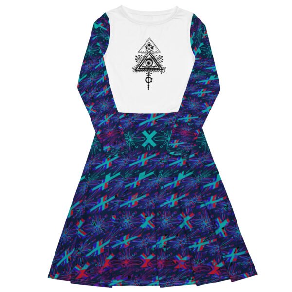All-over print long sleeve midi dress