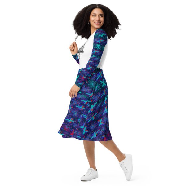 All-over print long sleeve midi dress