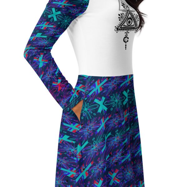 All-over print long sleeve midi dress