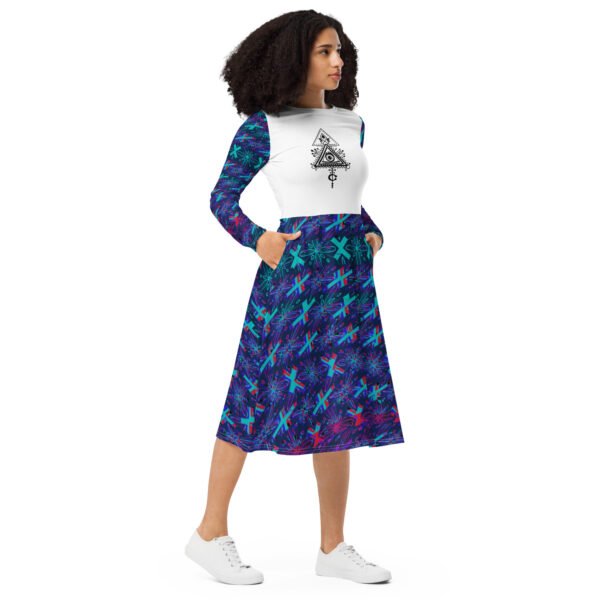 All-over print long sleeve midi dress